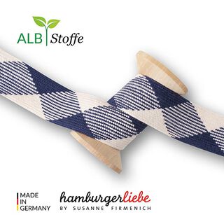 GOTS Sznurek pleciony eko TWIST ME Flat [24 mm] | Albstoffe – granat/mleczna biel, 