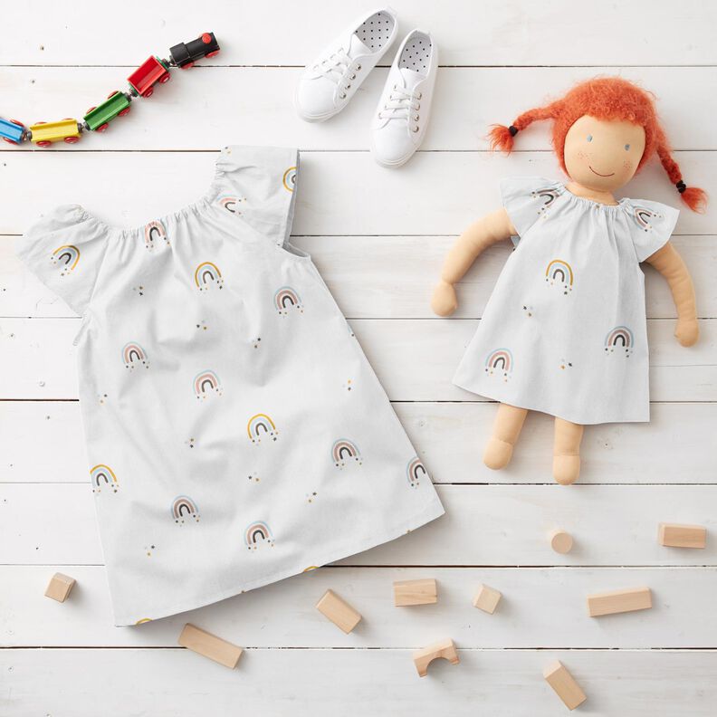 Popelina bawełniana tęczowy gwiezdny deszcz – kość słoniowa,  image number 6