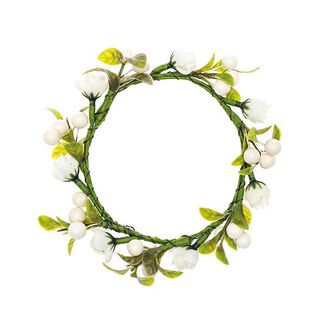Wianek dekoracyjny z kwiatów i jagód [Ø 9 cm/ 14 cm] – biel/zieleń, 