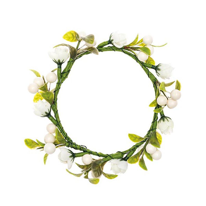 Wianek dekoracyjny z kwiatów i jagód [Ø 9 cm/ 14 cm] – biel/zieleń,  image number 1