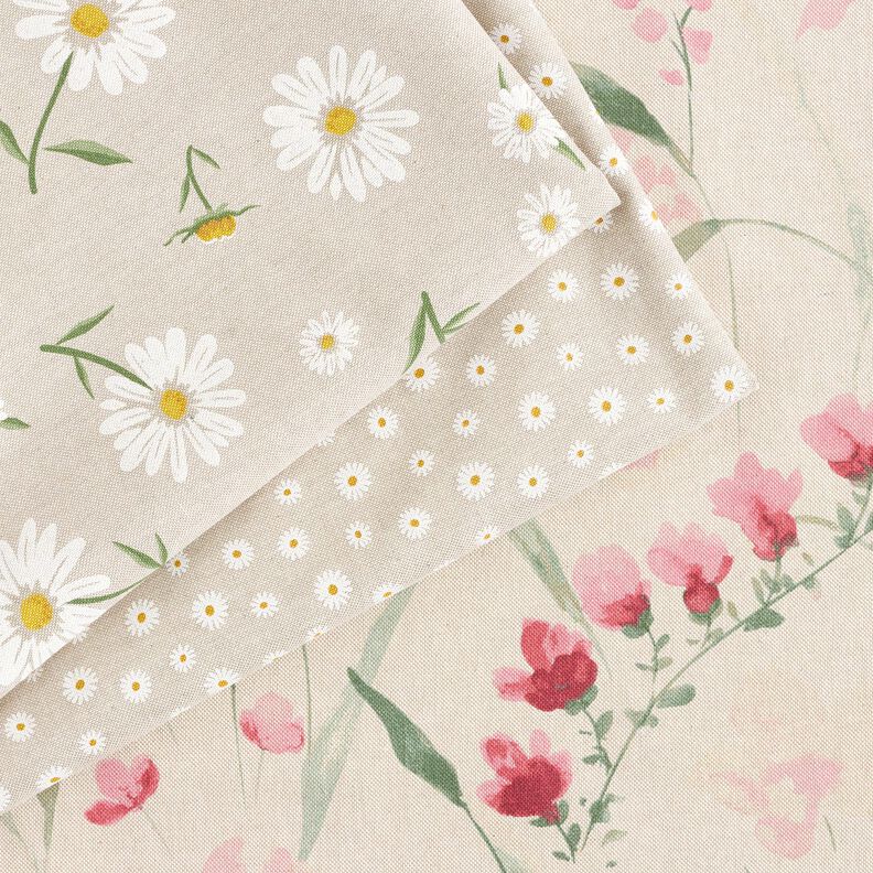 Tkanin dekoracyjna Half panama małe kwiatki – naturalny/biel,  image number 5