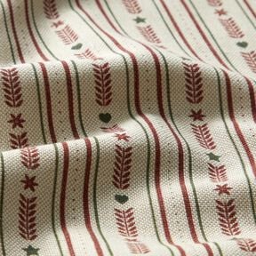 Tkanin dekoracyjna Half panama paski z gwiazdkami – naturalny/burgund, 