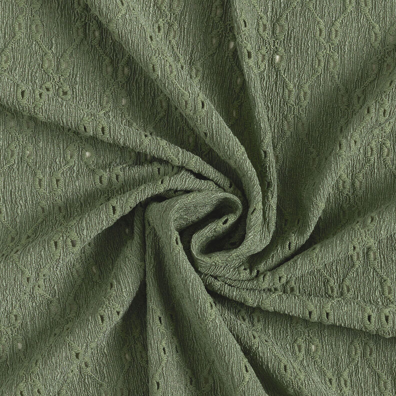 Dżersej marszczony z haftem dzierganym – zieleń trzcinowa,  image number 4