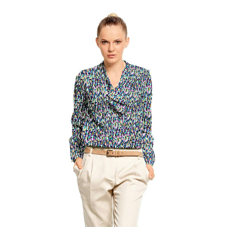 Krepa ze wzorem ślad&oacute;w pędzla &ndash; jasny miętowy/czerwona lilia,  image number 5