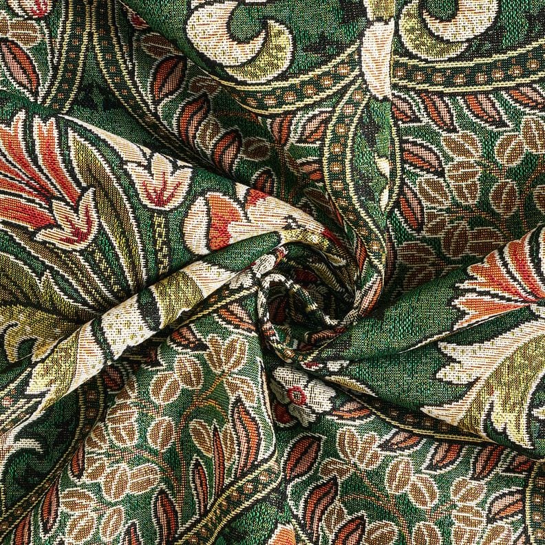 Tkanin dekoracyjna Gobelin kwiatowe ornamenty – zieleń/jasnopomarańczowy,  image number 3