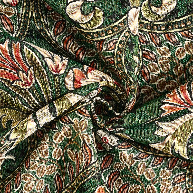 Tkanin dekoracyjna Gobelin kwiatowe ornamenty – zieleń/jasnopomarańczowy, image number 3