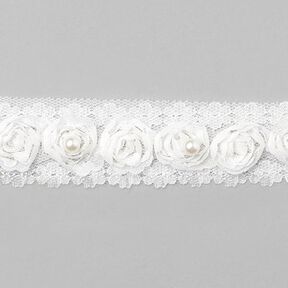 Taśma ozdobna z kwiatami [30 mm] - biały, 