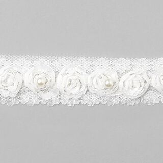 Taśma ozdobna z kwiatami [30 mm] - biały, 