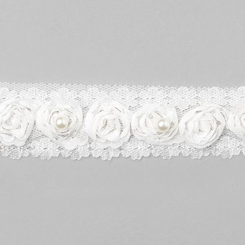 Taśma ozdobna z kwiatami [30 mm] - biały,  image number 1
