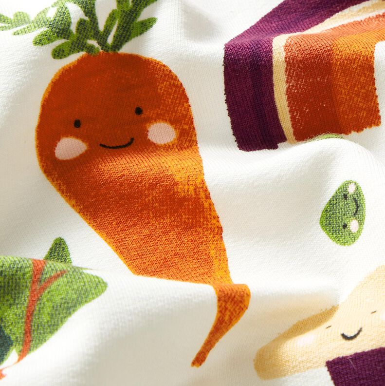 Dzianina dresowa pętelkowa French Terry wesołe warzywa &ndash; kość słoniowa,  image number 2