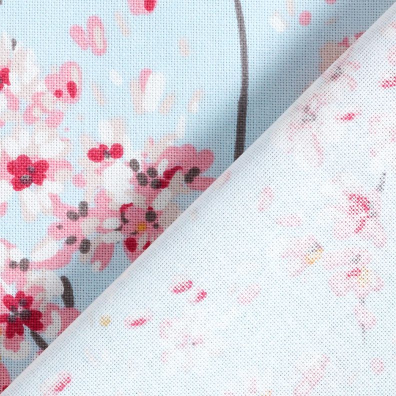 Tkanin dekoracyjna Half panama gałązki kwitnącej wiśni – jasnoniebieski/róż,  image number 4