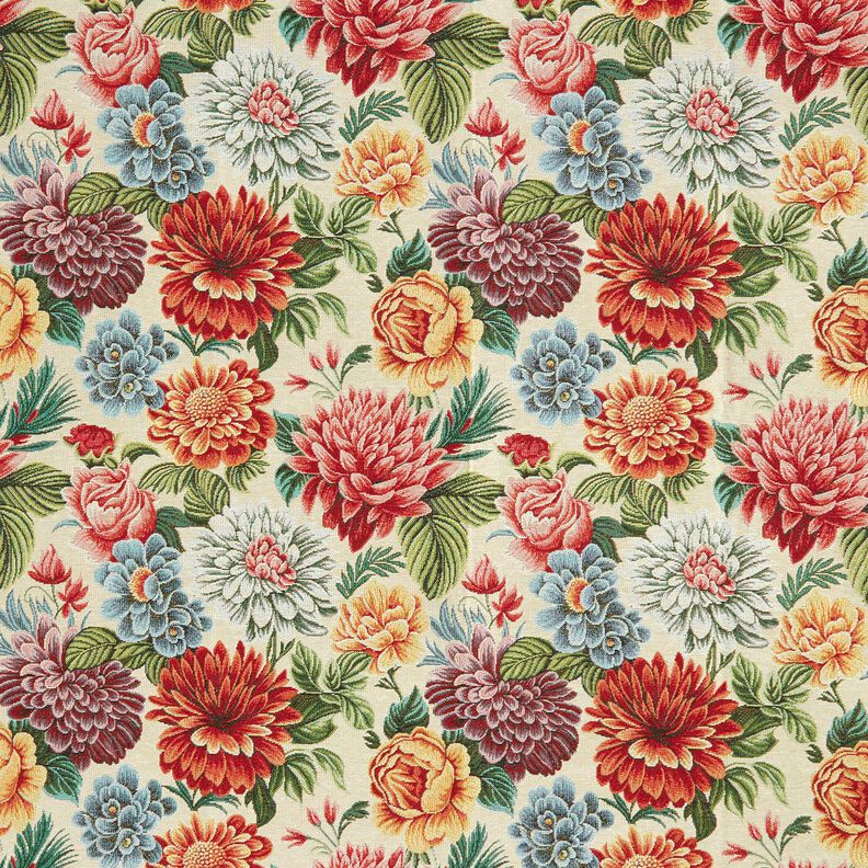 Tkanin dekoracyjna Gobelin duże kwiaty – jasnobeżowy/czerwień,  image number 1