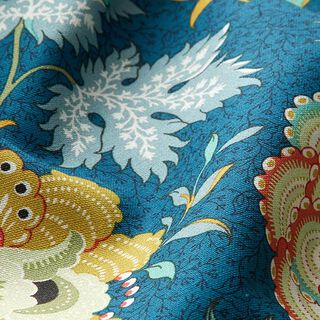Tkanina dekoracyjna płótno orientalny wzór kwiatowy – petrol, 