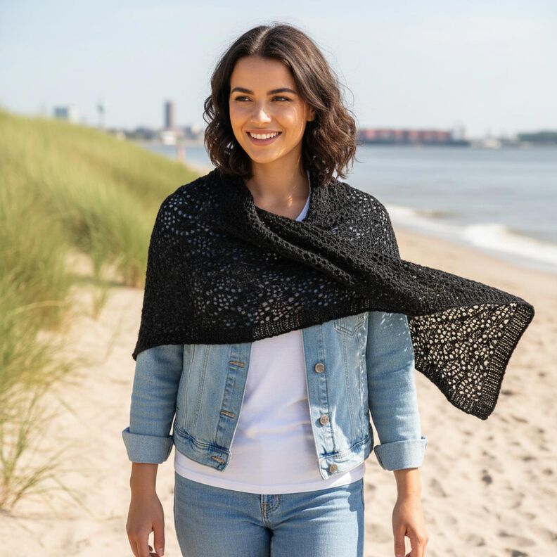 Dzianina swetrowa we wzory w fale &ndash; czerń,  image number 5