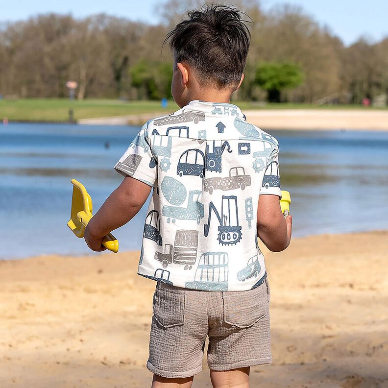 Dzianina dresowa p?telkowa French Terry rysunkowe pojazdy &ndash; biel/b??kit,  image number 6