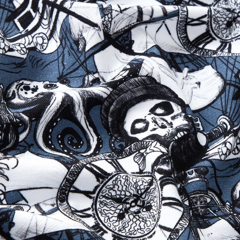 Dżersej bawełniany motywy tatuaży morskich nadruk cyfrowy – dżins,  image number 2