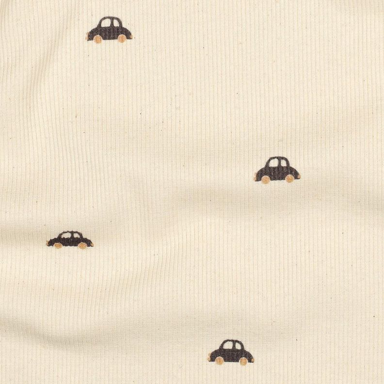 GOTS Dżersej prążkowany małe samochody | Poppy Fabrics – krem/czarny brąz, image number 2