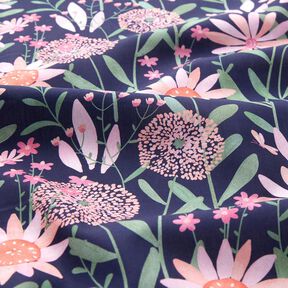 Popelina bawełniana duże kwiaty łąkowe nadruk cyfrowy | Poppy Fabrics – ciemnogranatowy, 
