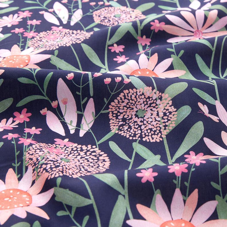 Popelina bawełniana duże kwiaty łąkowe nadruk cyfrowy | Poppy Fabrics – ciemnogranatowy,  image number 2