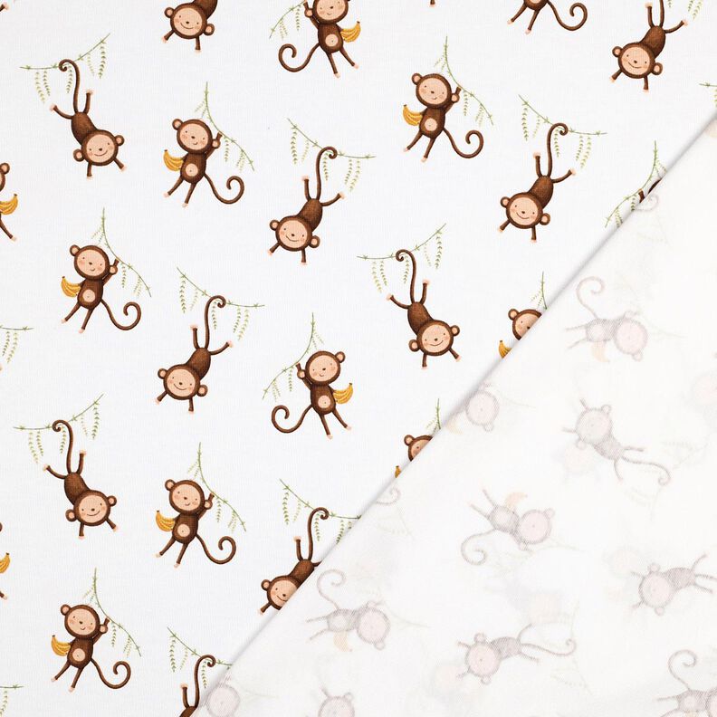 GOTS Dżersej bawełniany Małpki w dżungli nadruk cyfrowy | Poppy Fabrics – biel/ciemny brąz,  image number 3
