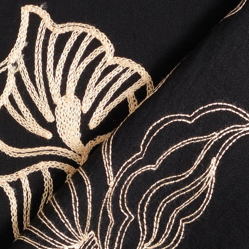 Tkanina wiskozowa z haftem w lilie, czerń &ndash; czerń/krem,  image number 4