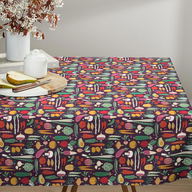 Tkanina bawełniana Kreton różne warzywna – bakłażan/zieleń,  image number 6