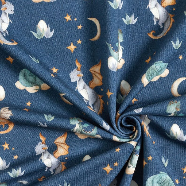 Dzianina dresowa pętelkowa French Terry śliczne smoki nadruk cyfrowy – szary błękit,  image number 3