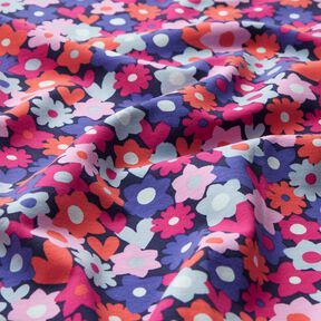 Dżersej bawełniany kolorowe kwiaty | Poppy Fabrics – ciemnogranatowy, 