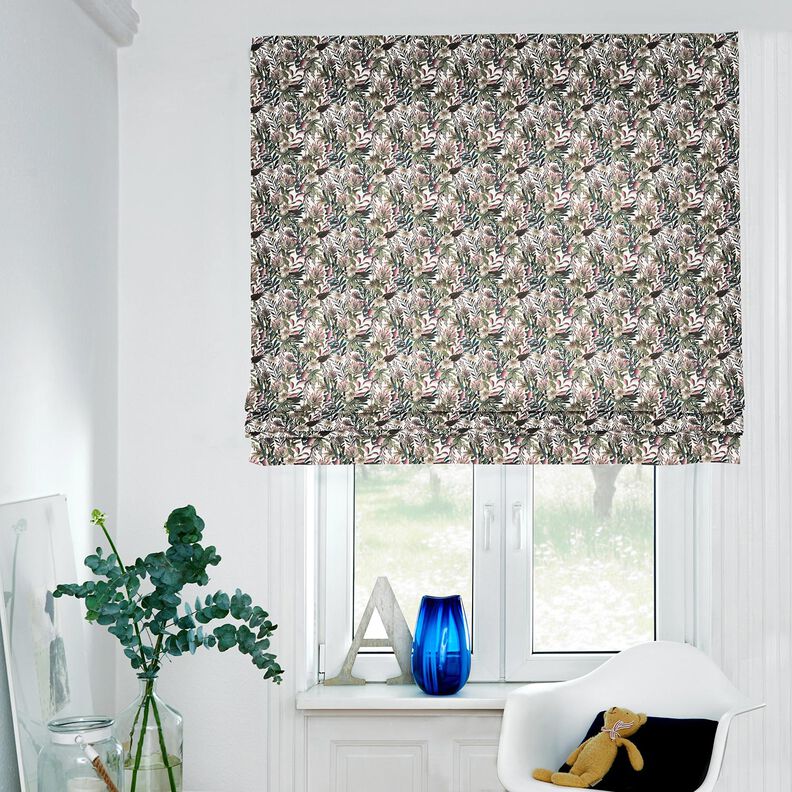 Tkanin dekoracyjna Płótno kunsztowne kwiaty – kość słoniowa/ciemna pinia,  image number 5