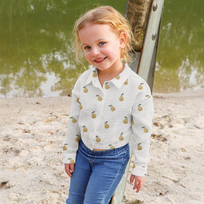 Muślin / Tkanina double crinkle gruszka nadruk cyfrowy | Poppy Fabrics – biel/żółtooliwkowy,  image number 5