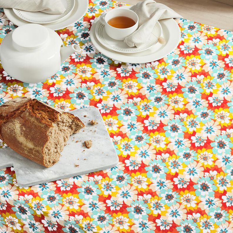 Bawełna powlekana wiosenne kwiaty – miętowy/terakota,  image number 7