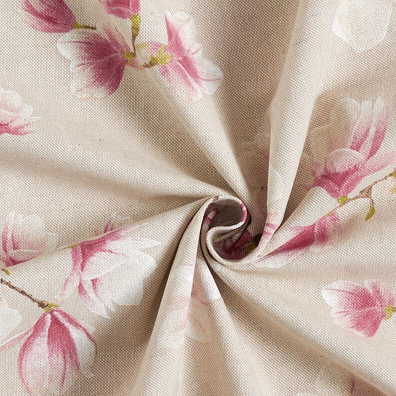Tkanin dekoracyjna Half panama kwiat magnolii – malwa/naturalny,  image number 3