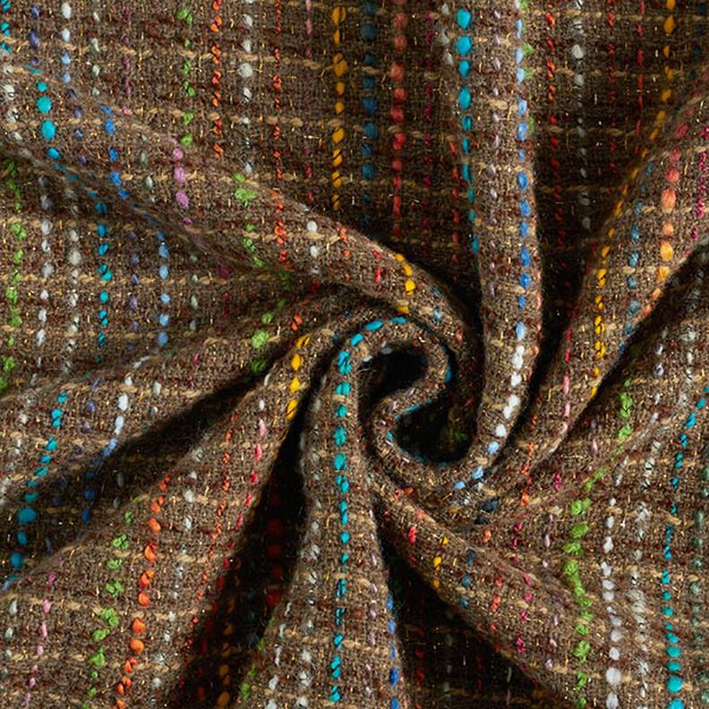 Bouclé mieszanka z żywą wełną kolorowe paski i lureks – średni brąz,  image number 5