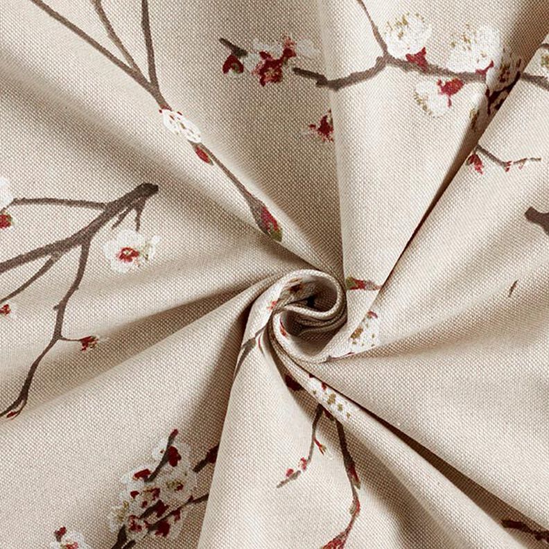 Tkanin dekoracyjna Half panama japoński kwiat wiśni – naturalny/burgund,  image number 4