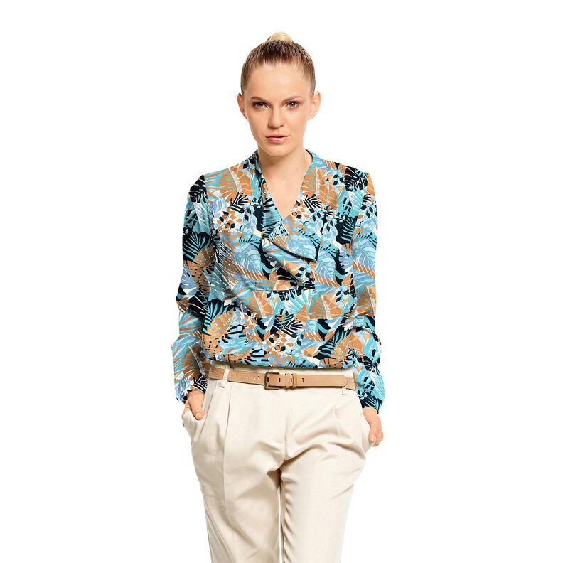 Krepa satynowa palmy i Monstera &ndash; niebieski brylantowy/czarnoniebieski,  image number 5