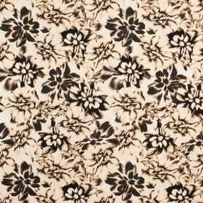 Mieszanka wiskozy i lnu Nadruk cyfrowy &ndash; rozmyte kwiaty &ndash; jasnobeżowy/czerń, 