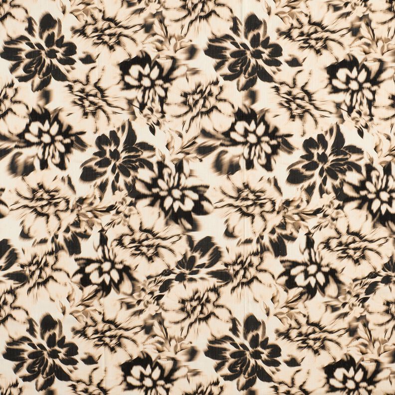 Mieszanka wiskozy i lnu Nadruk cyfrowy &ndash; rozmyte kwiaty &ndash; jasnobeżowy/czerń,  image number 1