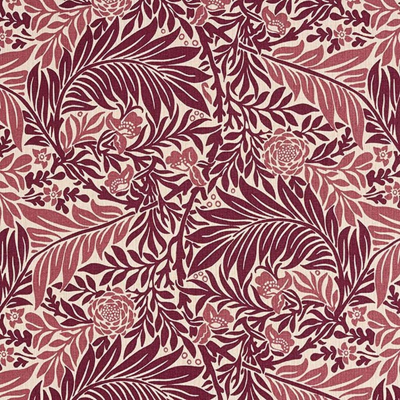 Tkanin dekoracyjna Half panama kwiaty i pnącza – naturalny/burgund,  image number 1