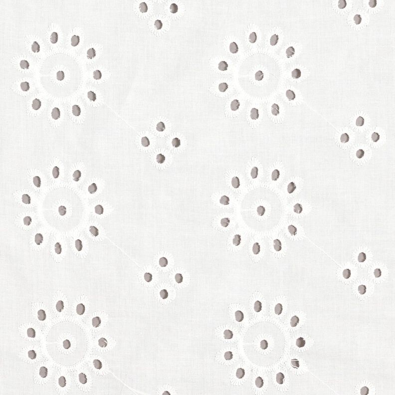 Tkanina bawełniana z haftem dzierganym z wzorem kwiatowym – biel,  image number 1