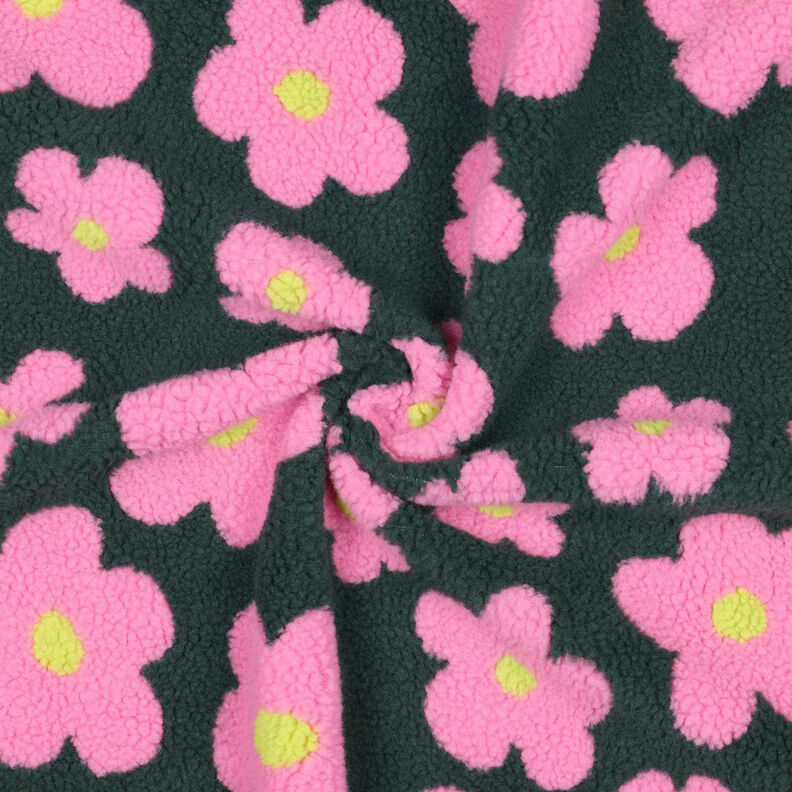 Puszysty plusz kwiaty | Poppy Fabrics – ciemna zieleń/pink, image number 4