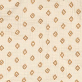 GOTS Muślin / Tkanina double crinkle wzór w romby boho  | Poppy Fabrics – krem/cynamon, 