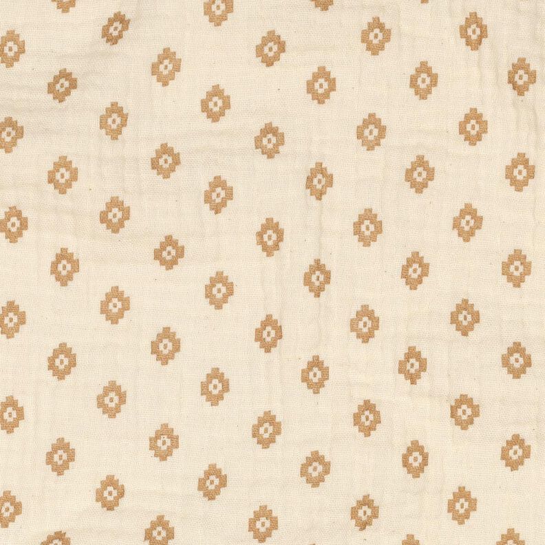 GOTS Muślin / Tkanina double crinkle wzór w romby boho  | Poppy Fabrics – krem/cynamon,  image number 2