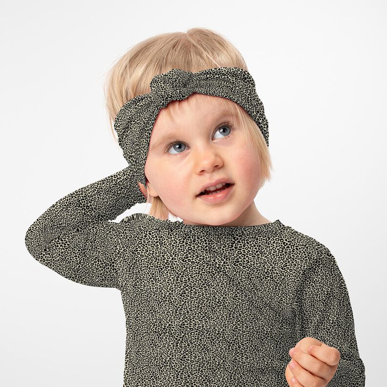 Dżersej bawełniany miniaturowy nadruk w panterkę – greige/czerń,  image number 6