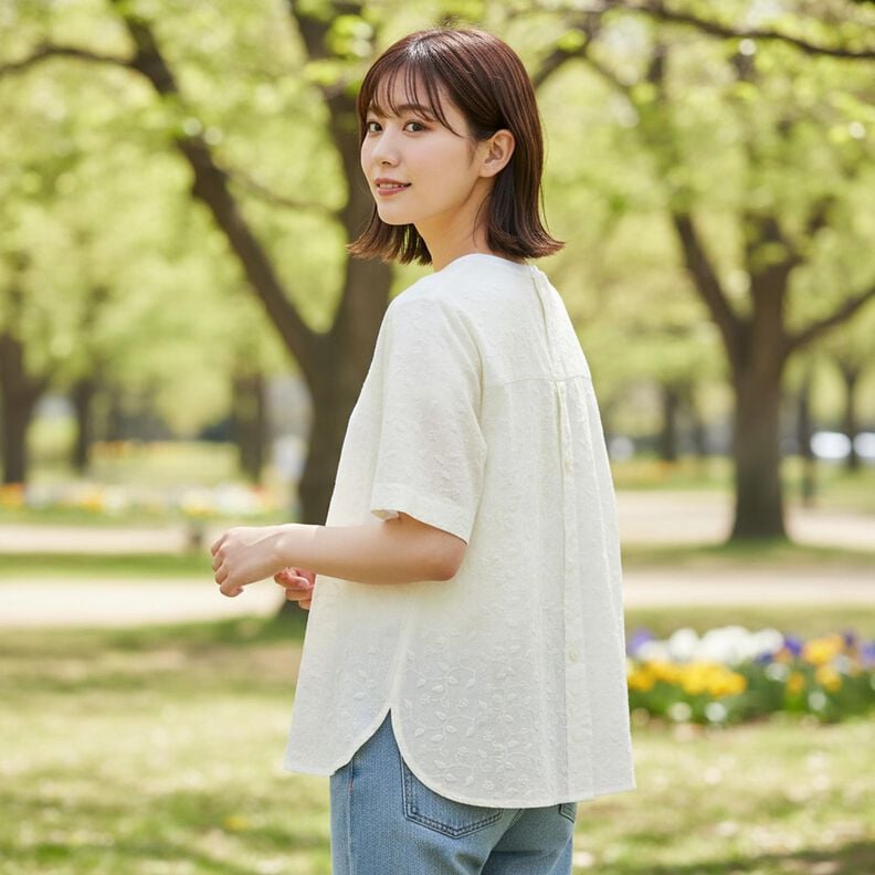 Tkanina bawełniana haft 3D kwiaty &ndash; biel,  image number 6