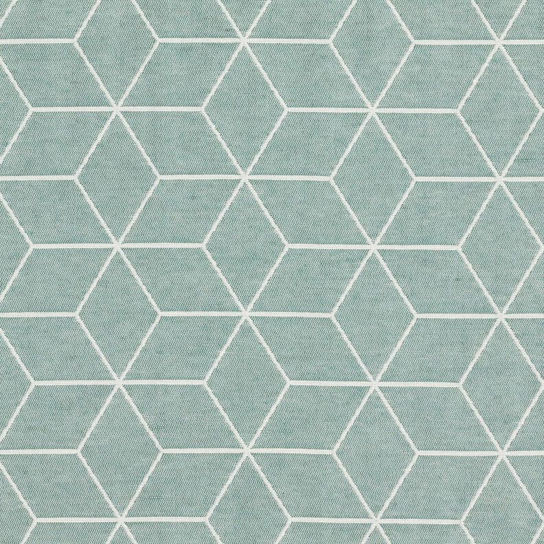 Tkanin dekoracyjna Żakard nowoczesne kostki – zieleń trzcinowa/kość słoniowa,  image number 1