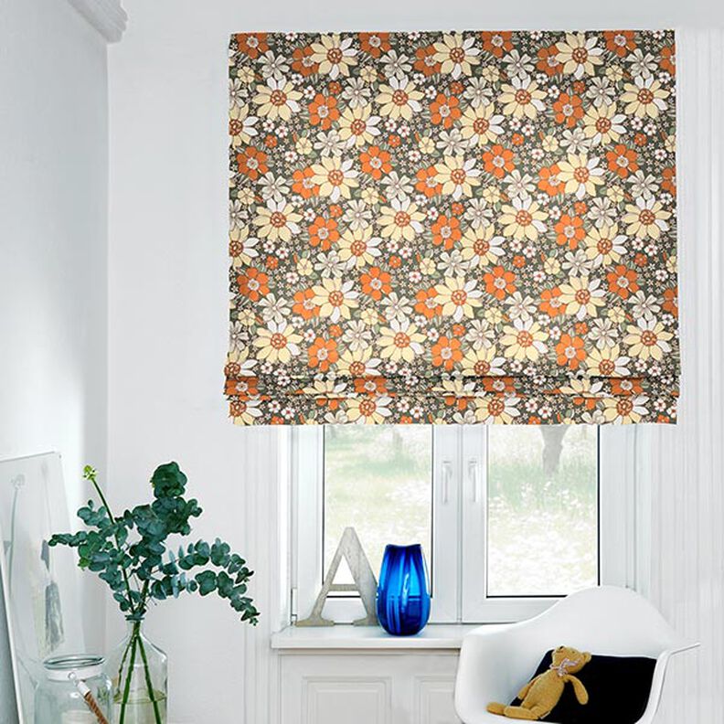 Tkanina bawełniana Kreton kwiaty retro – jasnopomarańczowy/jasna żółć,  image number 7