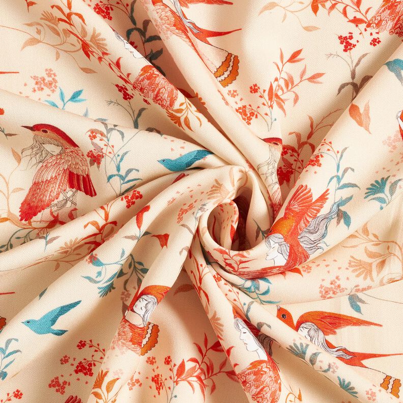 Tkanina wiskozowa LENZING™ ECOVERO™ w ptaki i wróżki | Katia Fabrics – krem/ognista czerwień,  image number 3