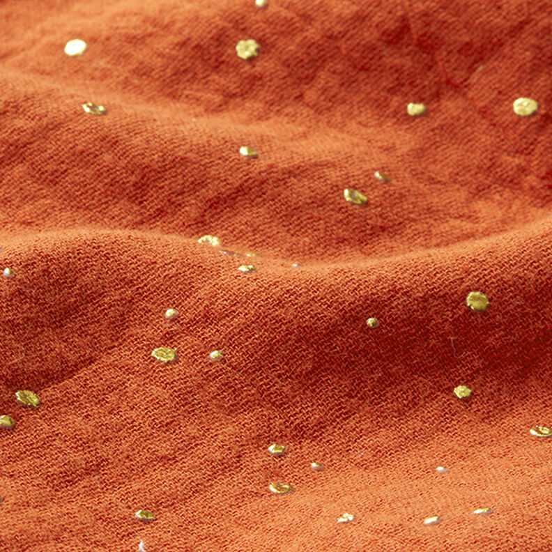 Muślin bawełniany w rozproszone złote plamki – terakota/złoto,  image number 2