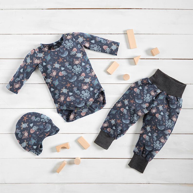 Dżersej bawełniany urocze stworzenia morskie nadruk cyfrowy | Poppy Fabrics – ciemnogranatowy,  image number 7