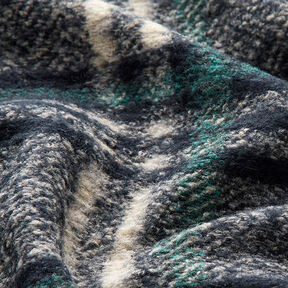 Dzianina na płaszcze mieszanka z bawełną duża krata – ciemnogranatowy | Resztka 50cm, 